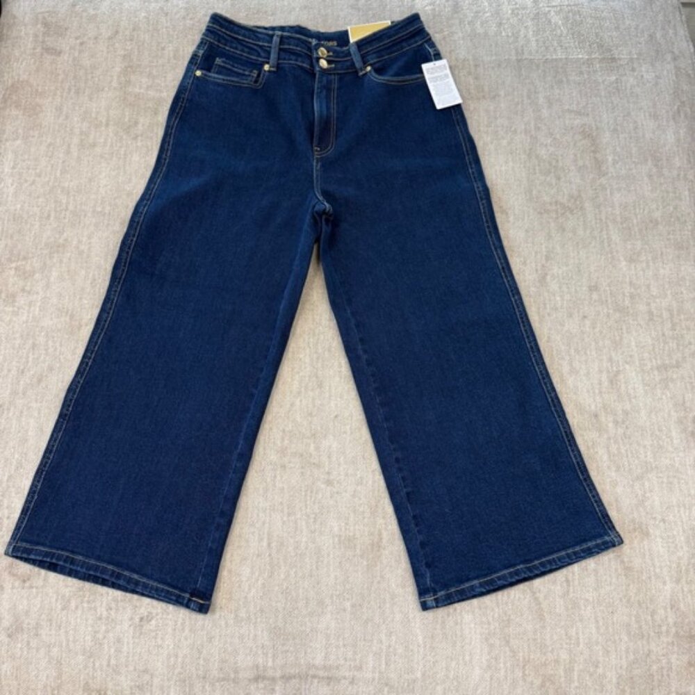 Michael Kors Carmen Crop Wide Leg Jeans Indigo Super High Rise Size 8 QF5908YE9Z